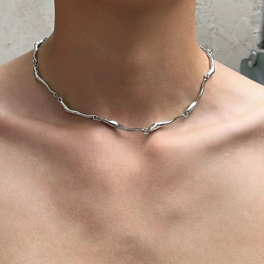 New Irregular Wave Shape Chain Men Necklace Advanced Sense Stainless Steel Figaro Cuban Chain Necklace For Men Women Jewelry