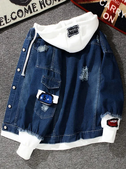 Men's Fall Hooded Denim Jacket Trend Slim Handsome Fall/Winter Baseball Jacket