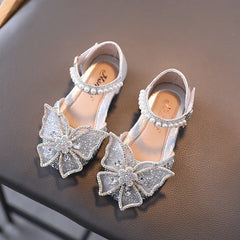 Girls Rhinestone Bow Sandals Summer Fashion Sequins Soft Girls Princess