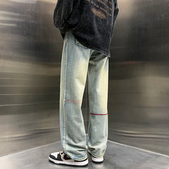 Men Baggy Straight Jeans Hip Hop Streetwear Y2K Vintage Fashion Trousers