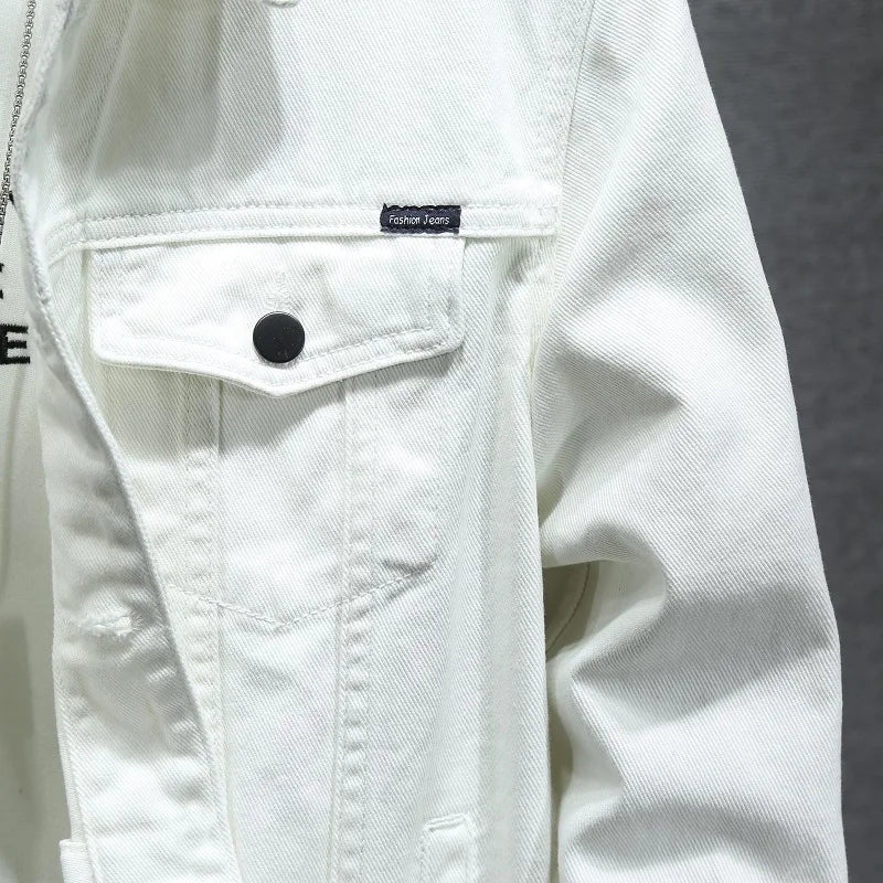 Men's Denim Jacket White Black Blue Fashion Casual Button Jacket