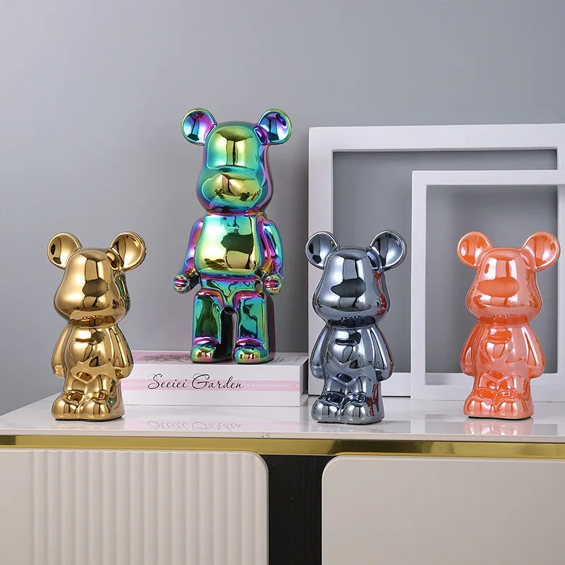 28cm Aesthetic Bear Figure Ceramics Plating Violent Bear Statue Animal Figurine Sculpture Luxury Living Room Decoration Ornament