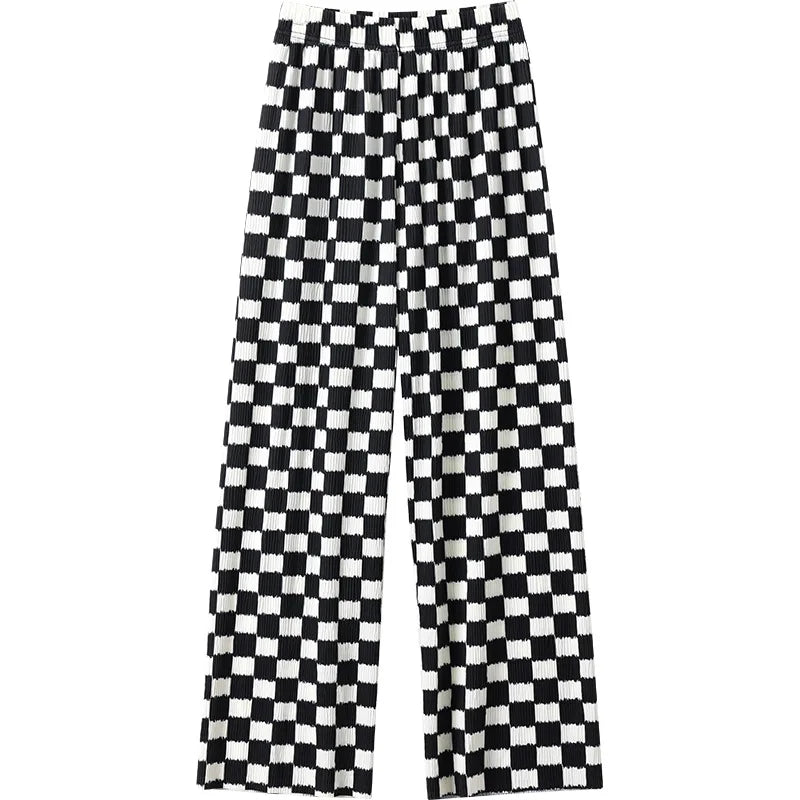 Women Tie-dye Printed Pants Spring Summer Elastic Waist Stright Long Wide leg pants