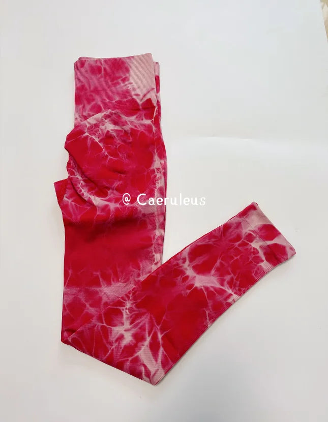 Women Tie Dye Gym Leggings Seamless Yoga Pants Scrunch Sports Fitness Tights
