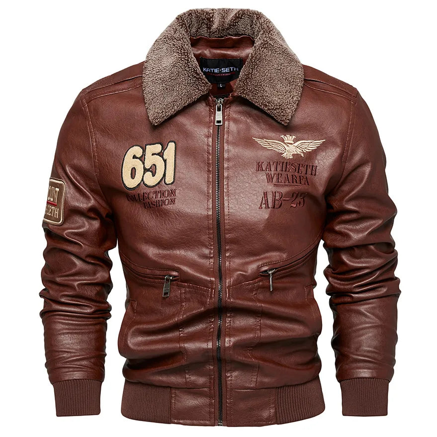 Men Autumn Jacket Bomber Biker Zipper Motorcycle Faux Fur Coat Male Fleece Pilot
