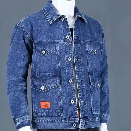 Male Jean Coats Cargo Black Men's Denim Jacket Autumn Outwear of Fabric Clothing