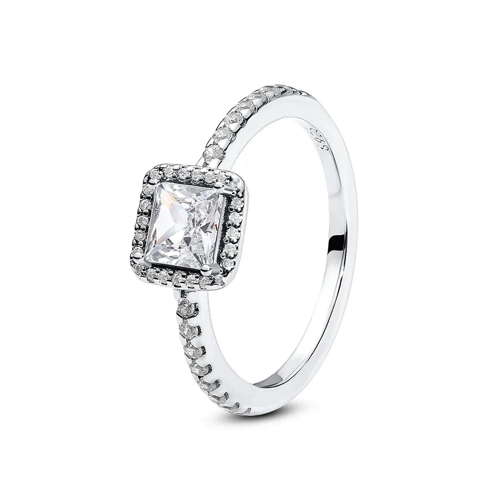 Hot selling 925 sterling silver ring, exquisite luxury, adjustable charm, square circular heart-shaped ring women's jewelry gift