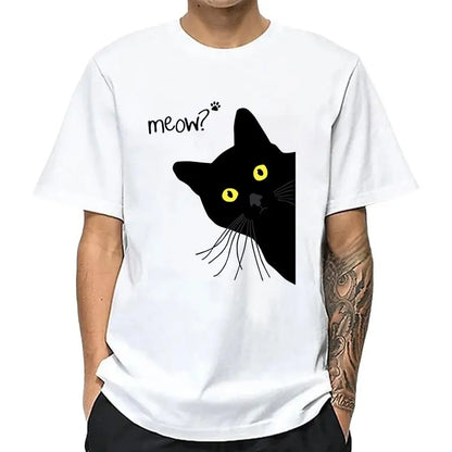 Men's T-shirt 100% Cotton Summer Meow Black Cat Print Men T Shirt Casual Loose o-neck Men Tshirt Short Sleeve t-shirt Male Tees