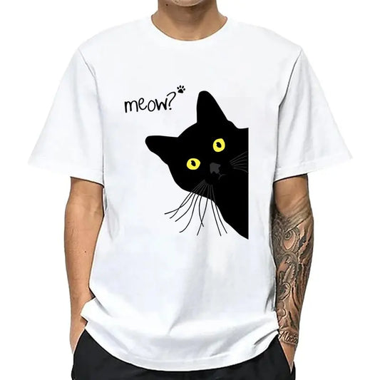 Men's T-shirt 100% Cotton Summer Meow Black Cat Print Men T Shirt Casual Loose o-neck Men Tshirt Short Sleeve t-shirt Male Tees