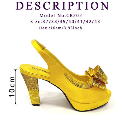 2024 High Quality Yellow Color Fish Beaked Toe Cap Thin Heels Ladies Shoes Matching Bag Set For Women Wedding Party Pump