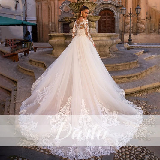 White Bridesmaid Dresses: Wedding Dresses Long Sleeve Detachable Train 2 In 1 Lace