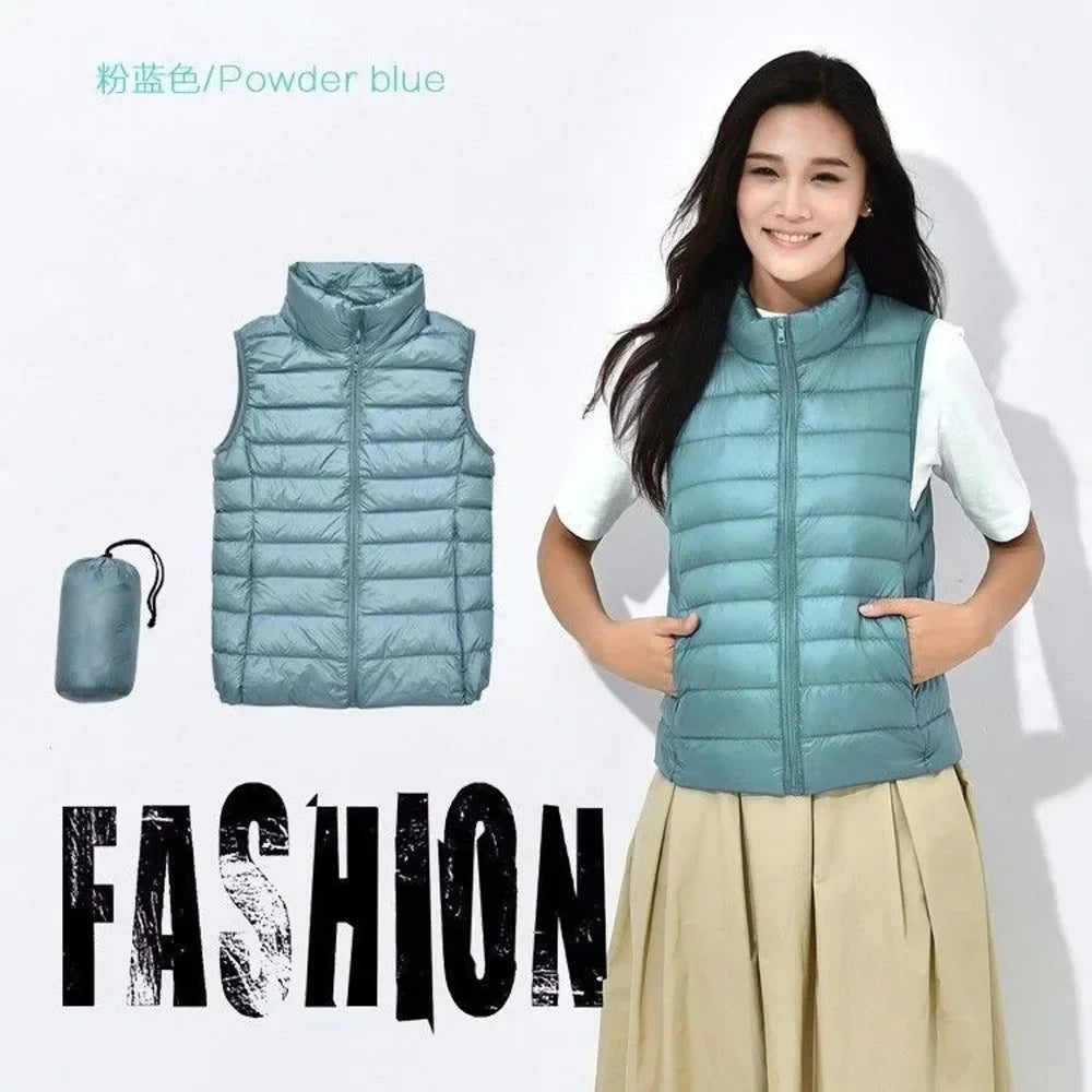 Down Jacket Women Sleeveless Ultra Light Down Vests Slim Jacket Girl Gilet Lightweight