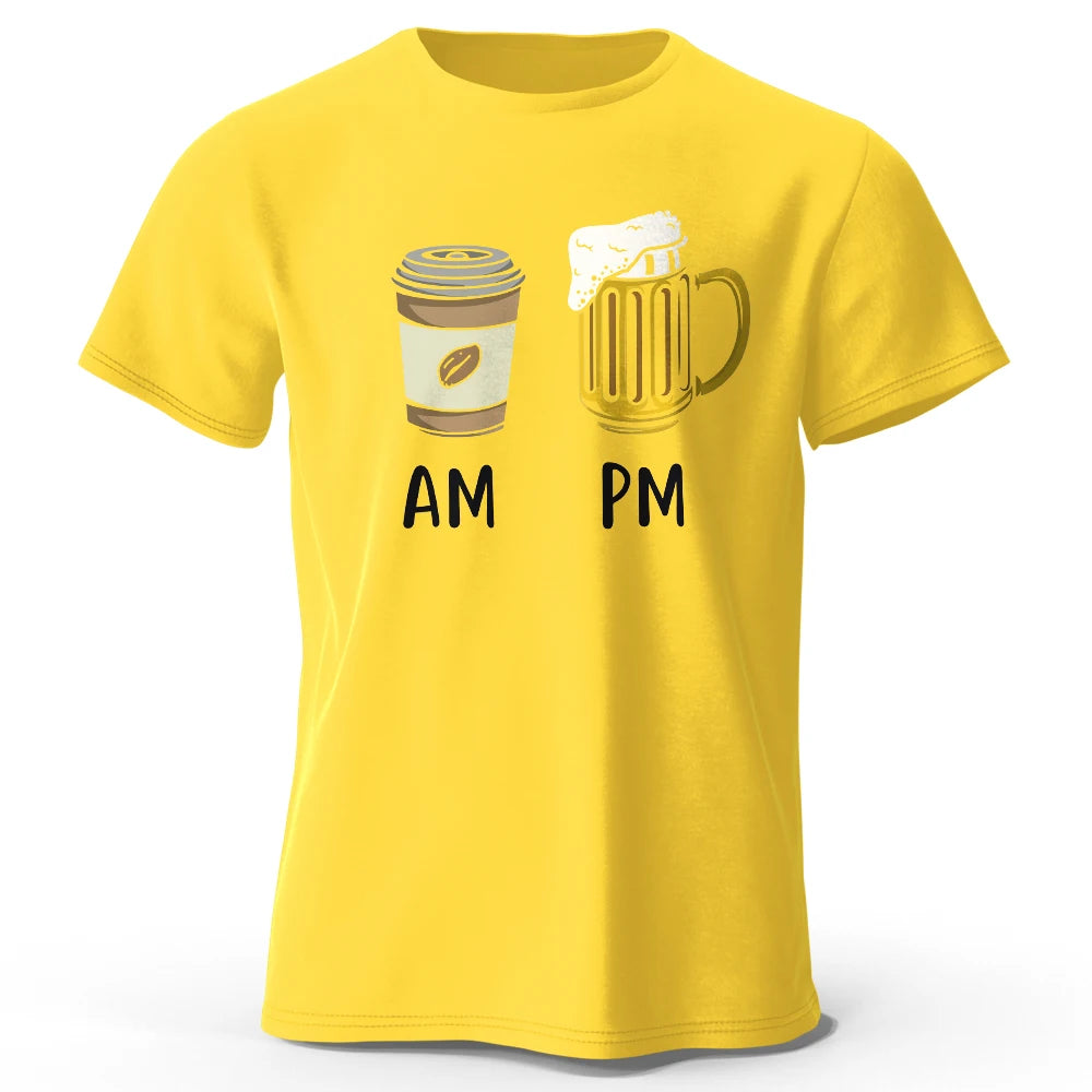 Coffee and Beer Printed Men's T-Shirt 100% Cotton Oversized Funny Graphic Tees for Men Summer Tops