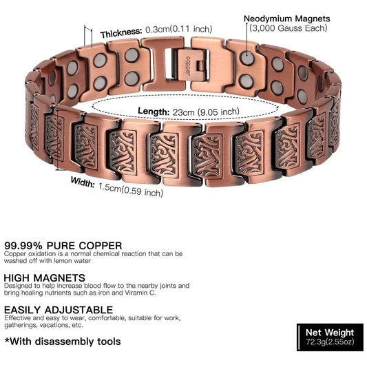 ARADOO Copper Bracelet for Men Pure Copper Neodymium Magnetic Link Bracelets Jewelry Gift