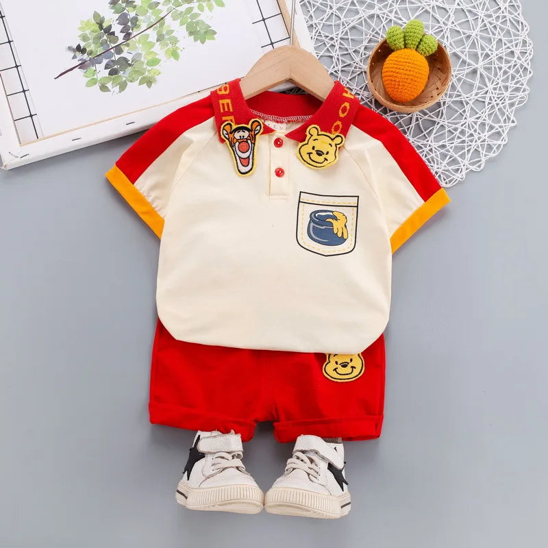 Trendy Short Sleeve Tracksuits Boys And Girls New Casual Sports Clothing Donald Duck Print Tops+Shorts 2 Piece Set Summer Wear