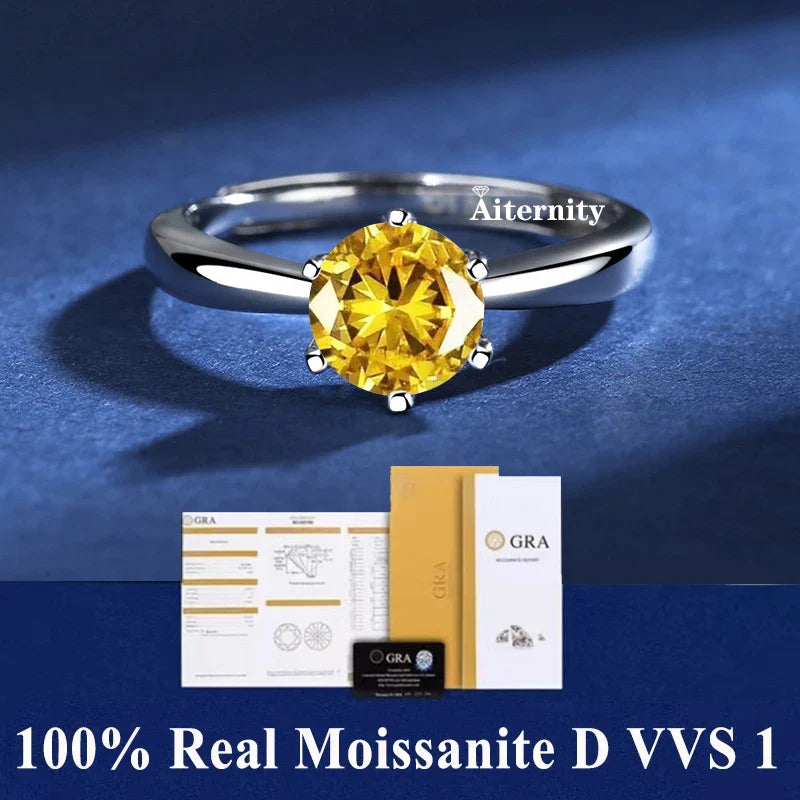 NEW 100% Real Moissanite Ring D VVS1 Pass Diamond Test Pen Adjustable Size S925 Sliver GRA Certificate Wedding Rings for Women