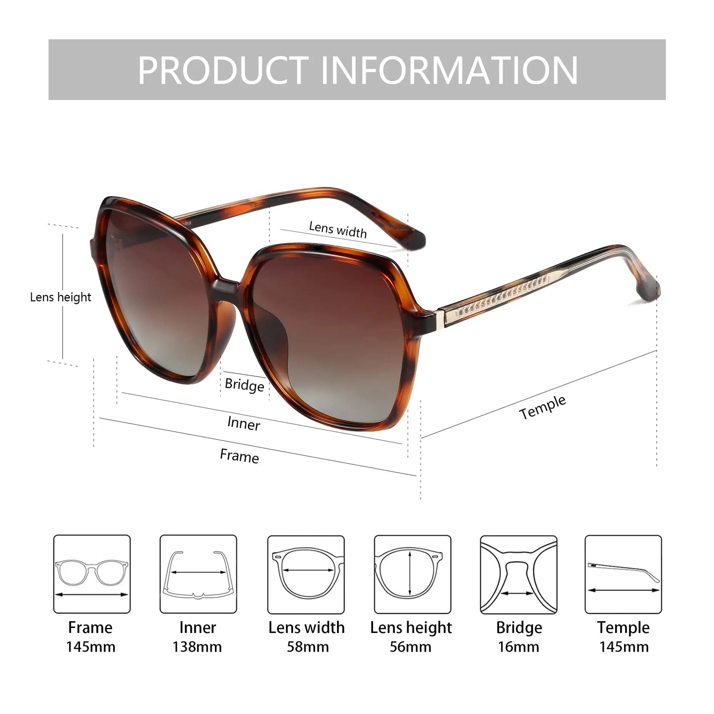 Oversized Polarized Sunglasses for Women Big Square Frame UV400 Sun Glasses Luxury Brand Design Dirving Shades Ladies