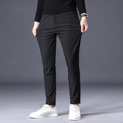 Winter Warm Fleece Trousers Men Thicken Business Stretch Slim Elastic Waist