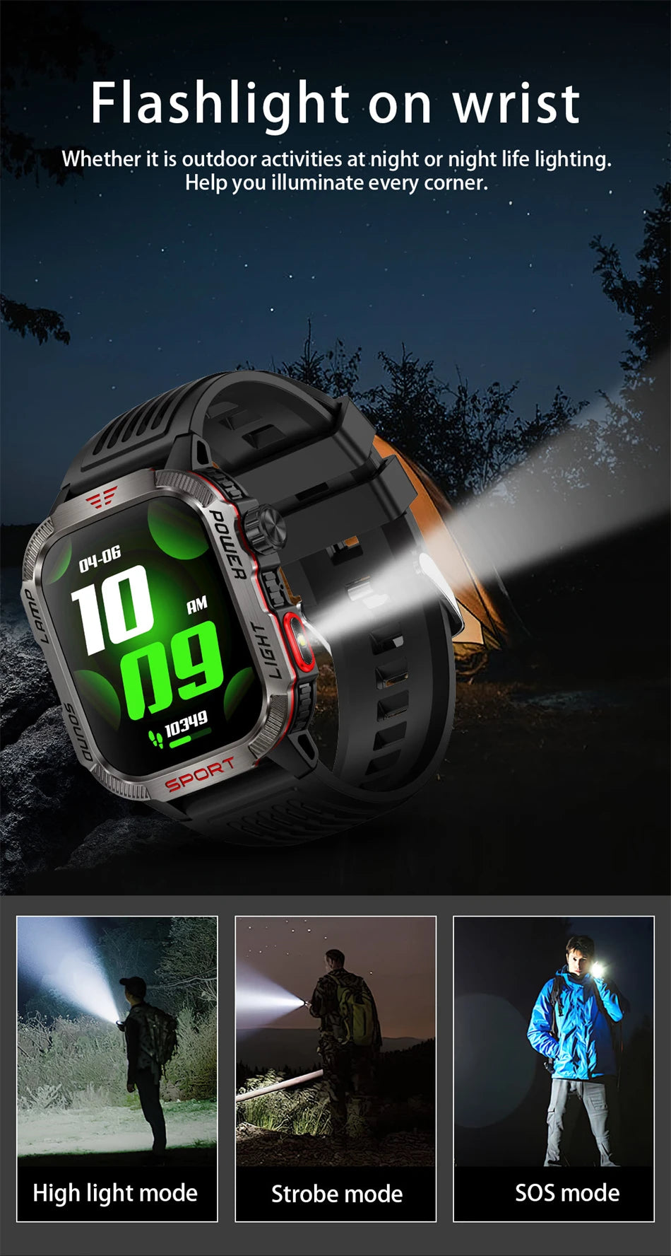 Outdoor Sports Smart Watch Men 2.01" GPS Tracker Compass LED Flashlight 600mAh Battery Waterproof Bluetooth Call Smartwatch Man