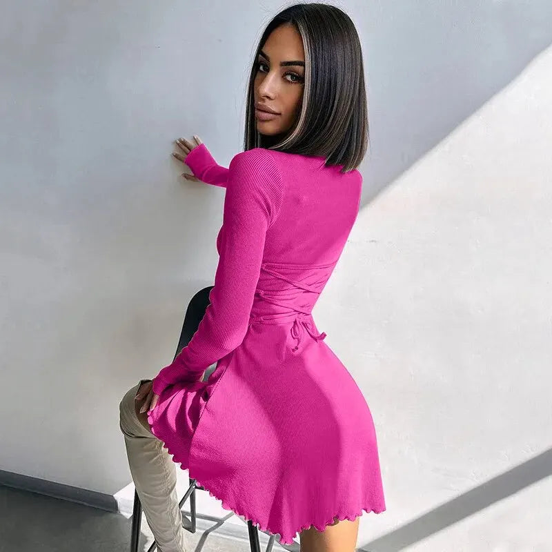Dulzura Women 2024 Spring Autumn Fashion Long Sleeve Knitted Streetwear Bodycon Short Mini Dress Wholesale Items For Business