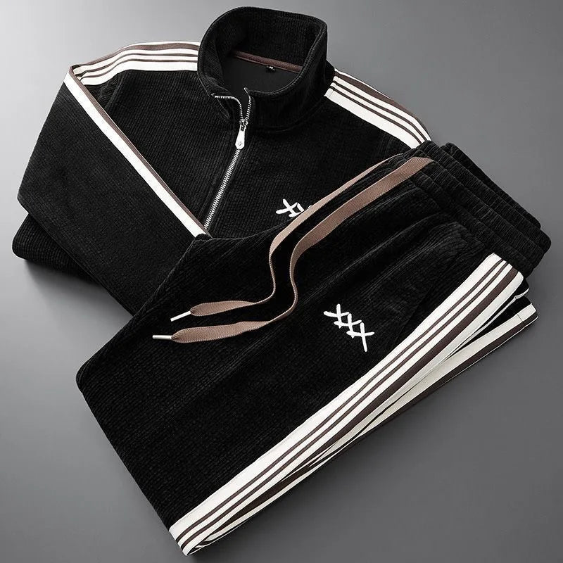 Fall and Winter Men's New Fashion Casual Sports Two-Piece Stand Neck Cardigan Jacket Trend Straight Leg Trouser Suit