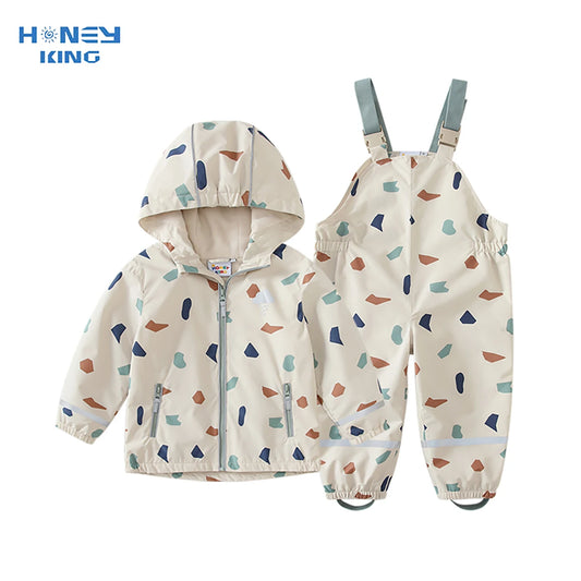 HONEYKING Children's Clothing Sets Raincoat Suit Baby Waterproof Overalls Pants Girls Jumpsuit For Kids Jacket And Trousers Set
