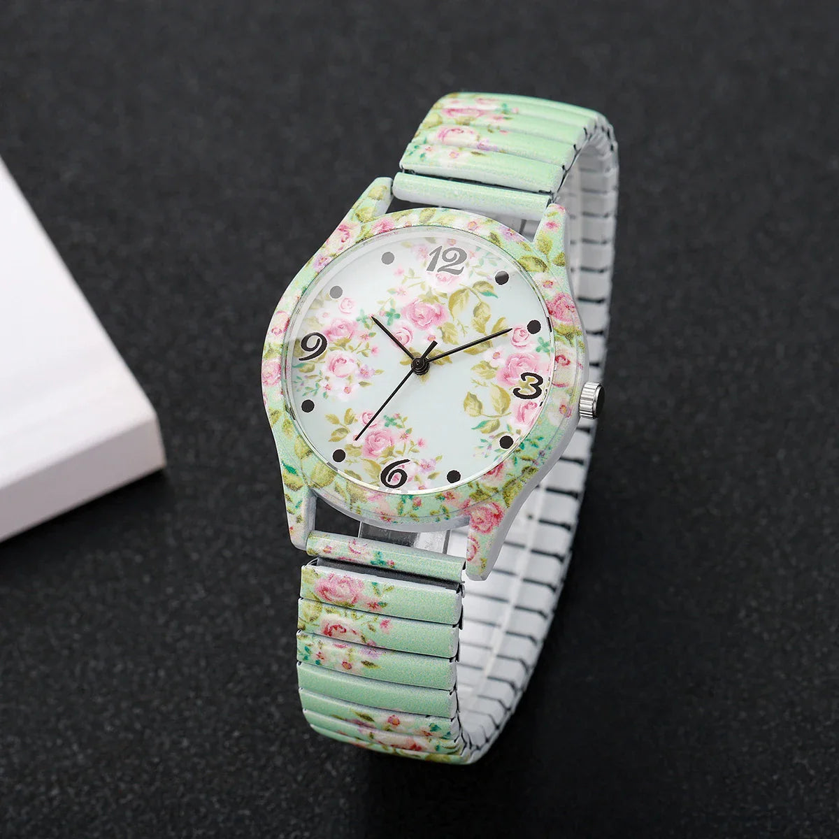 2/3PCS Fashion Flower Printed Women Quartz Wristwatches Set Ladies Casual Elastic Strap Arabic Dial Watch（Without Box）