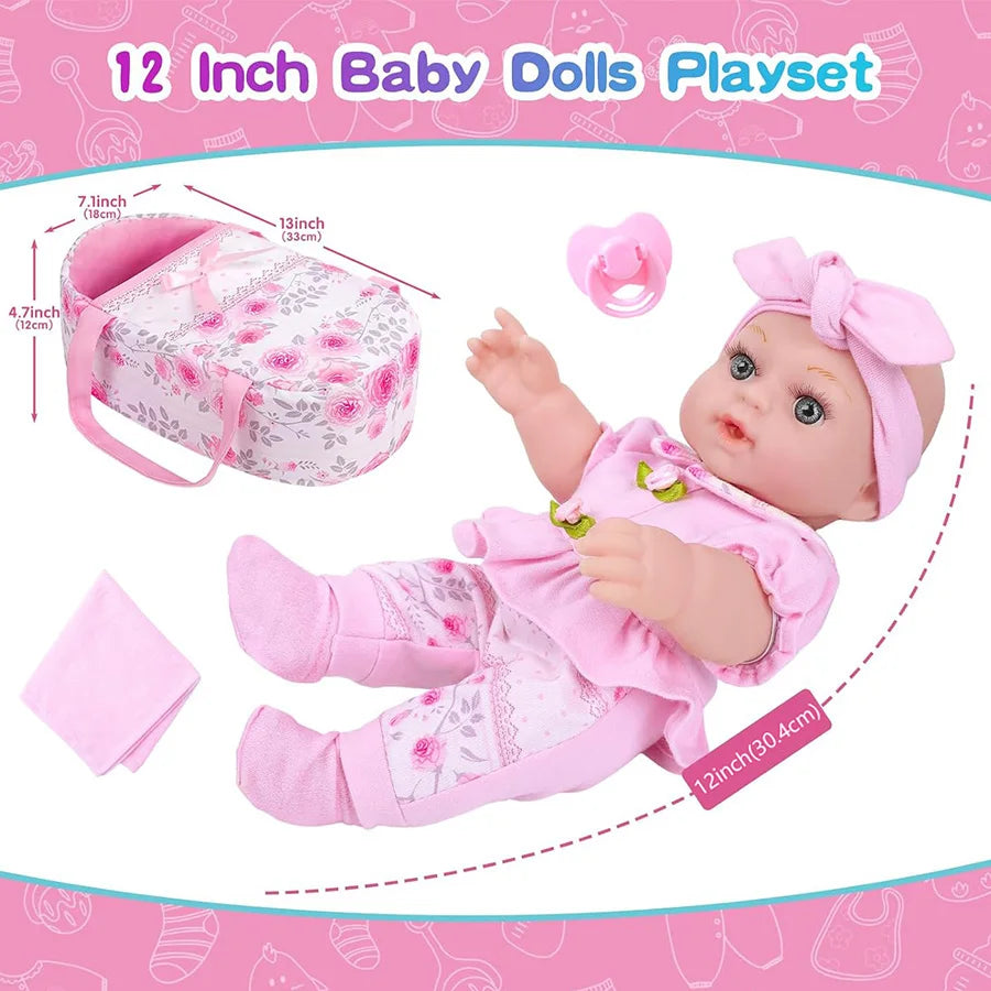 Simulation doll cute pink clothes with sleeping bag 30CM reincarnation doll girl gift