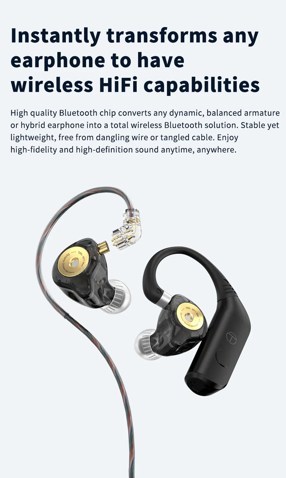 TRN BT20 PRO Wireless Bluetooth 5.3 HIFI Earphones Module Upgrade Cable Replaceable For air pods Conch 0.75 0.78 mmcx 2pinsqdc