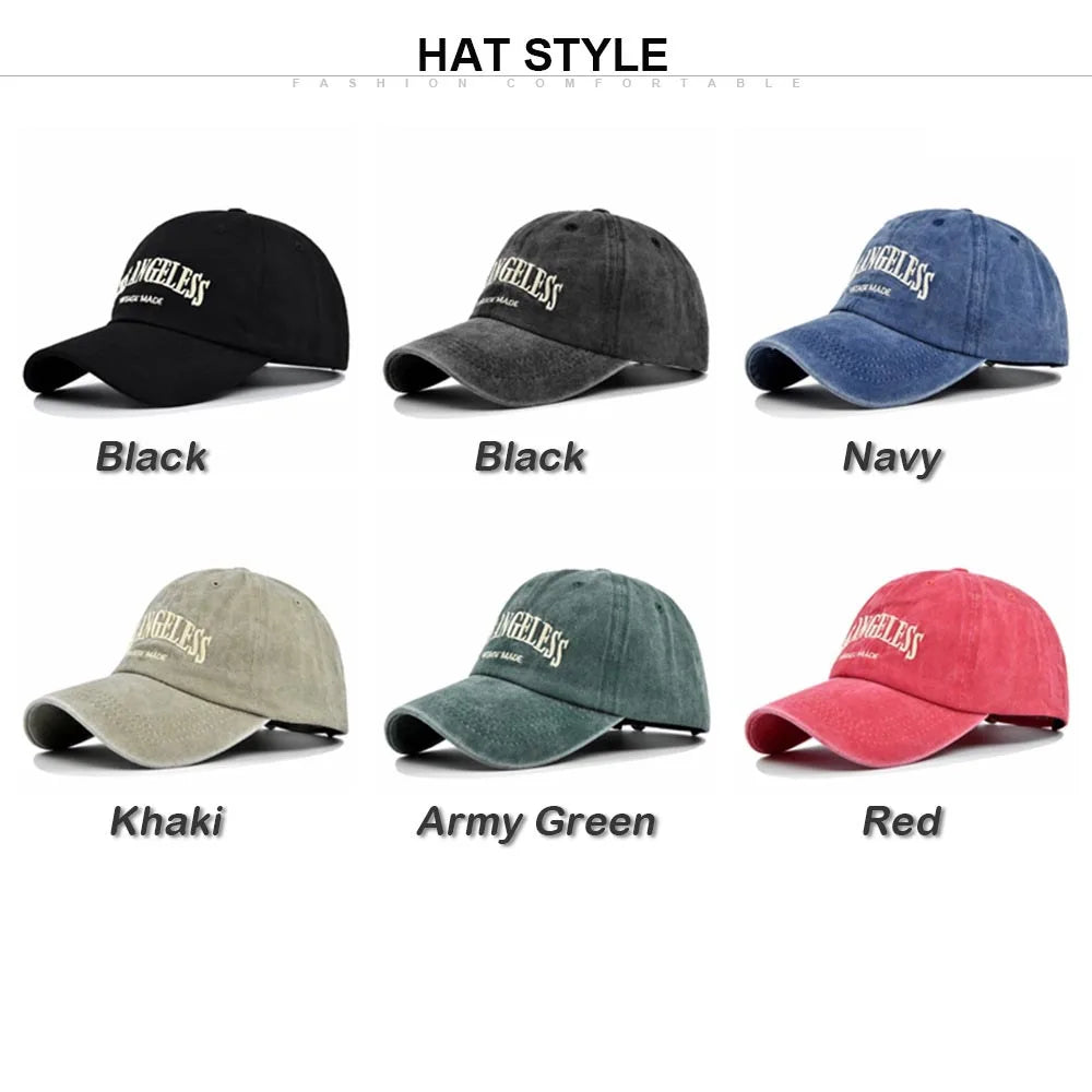 Los Angeles Baseball Cap Men Women Letter Embroidered Hip Hop Hats Vintage Wash Cotton Soft Top Sun Visor Hats Unisex Casual Cap