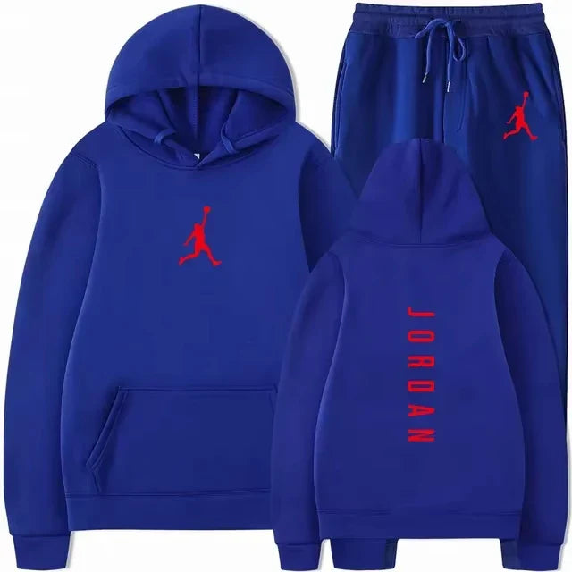 Men's pullovers for autumn and winter, solid-color hoodie + stretch waist jogging pants two-piece set, fashionable outdoor casua