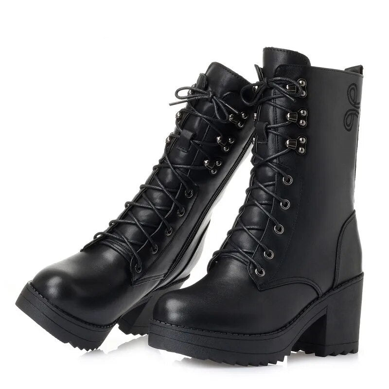 Plus Size Winter Boots for women genuine leather military boots