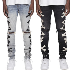 Ripped Jeans For Men Stretch Slim Printed Bones Skinny Pants Men Hip Hop