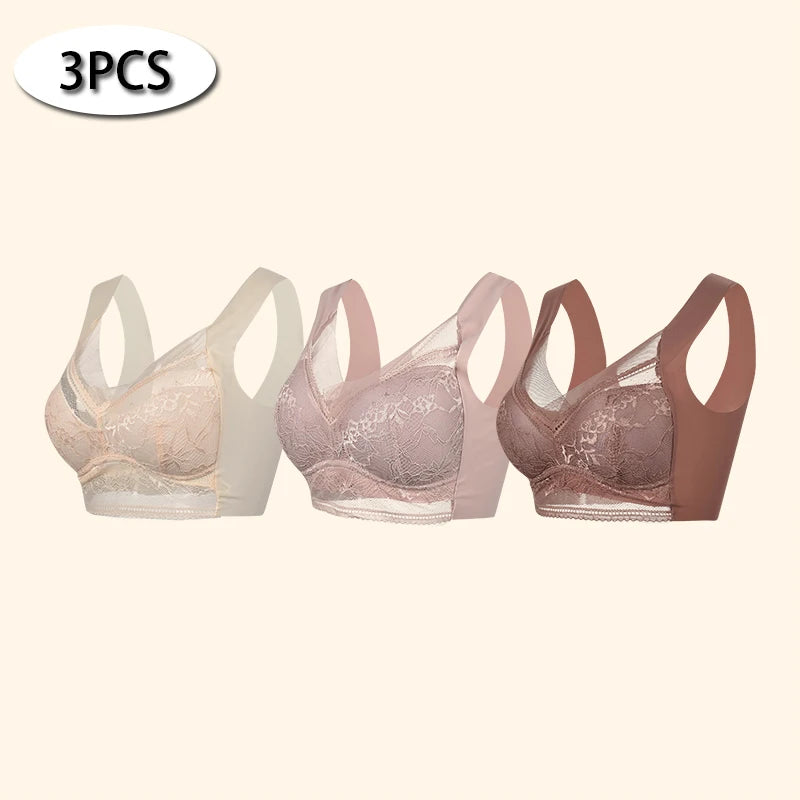 Women Large Push Up Ice Silk Seamless upper Bralette Lace Wireless