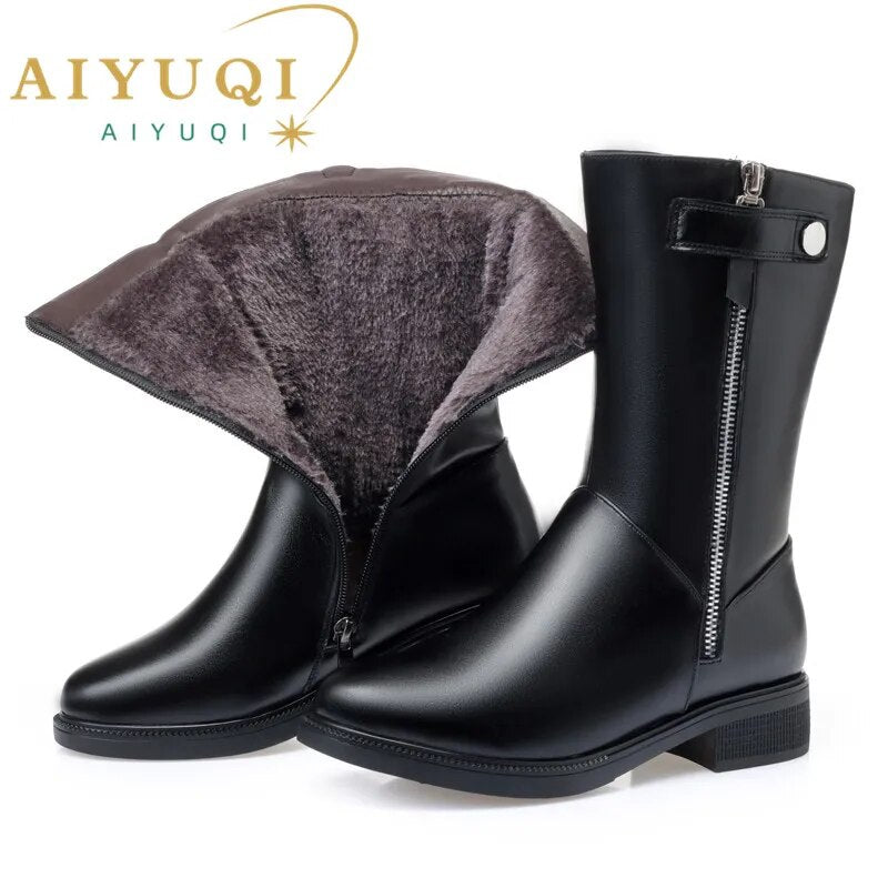 Winter boots women Black Shoes Booties Winter Genuine Leather