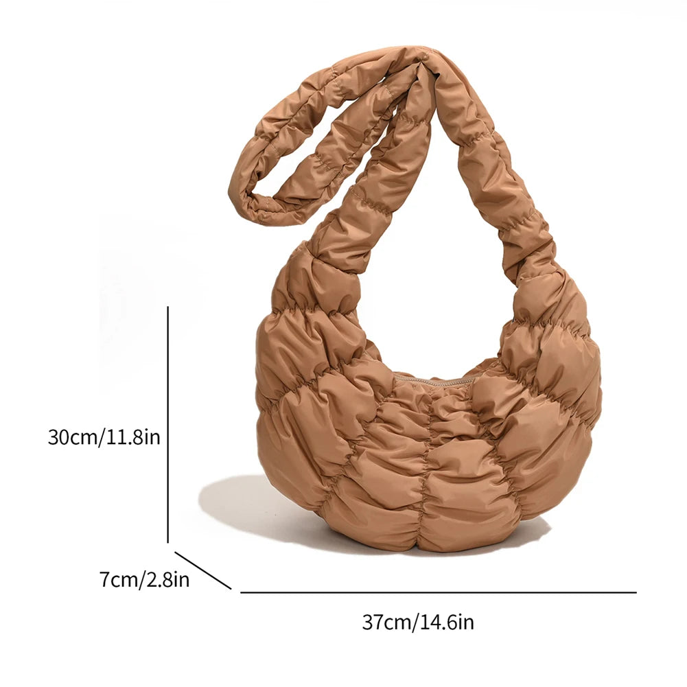 Bag Large Capacity Crescent Bag for Women's Solid Color Puffer Trendy Shoulder Bag