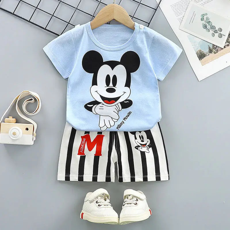 Summer New Children's Toddler Kids Short Sleeve + Shorts 2pcs Cartoon Mickey Children Baby Boys Girls Tracksuit Clothes Suit