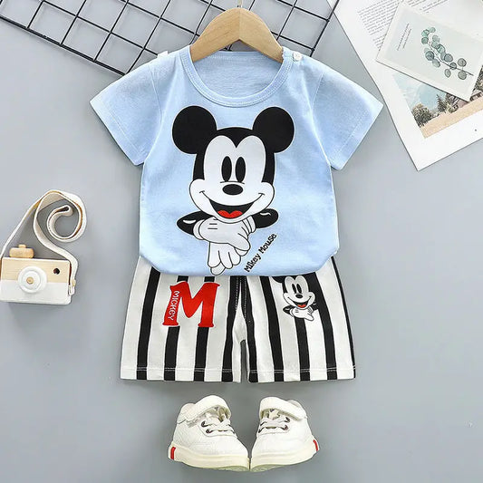 Summer New Children's Toddler Kids Short Sleeve + Shorts 2pcs Cartoon Mickey Children Baby Boys Girls Tracksuit Clothes Suit