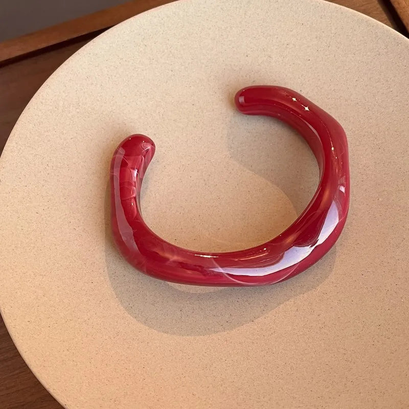 Fashion Unique Irregular Acrylic Cuff Bracelets for Women Simple Texture Multicolor Geometric Open Bangle Female Jewelry