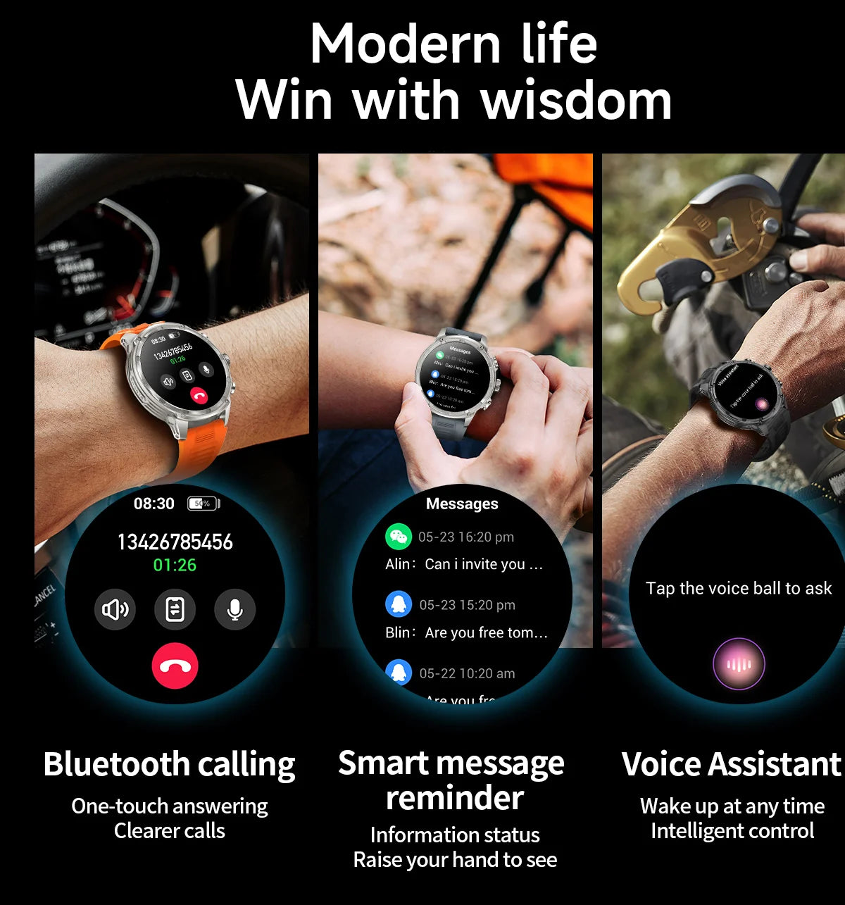 New T-Rex3 710mAh Large Battery Durable Adult Smart Watch 1.85-inch GPS trackr Compass 3ATM Waterproof BT Call Sports Smartwat