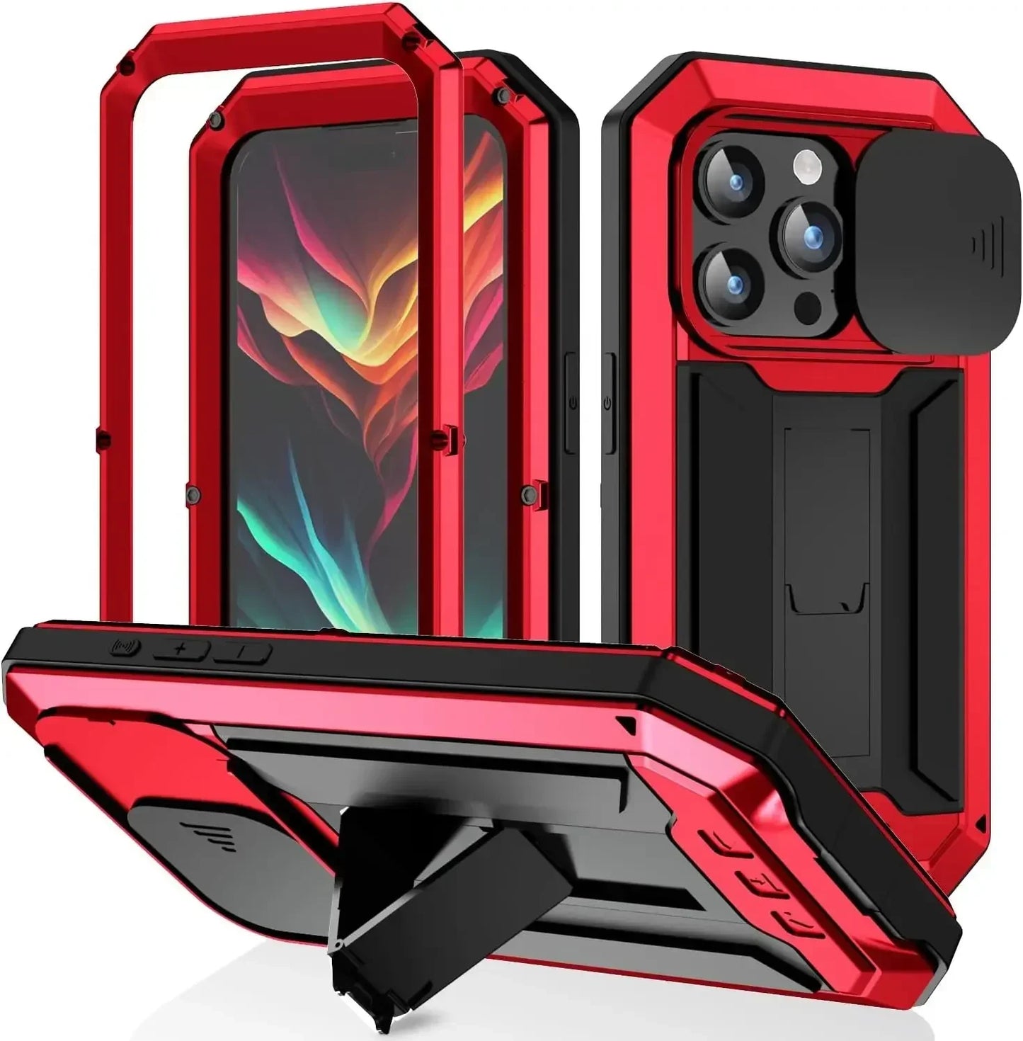 Heavy Duty Rugged Metal Case for iPhone, Case for iPhone 17 16 15 14, 13 Pro Max, Screw Military Shockproof Cover with Screen Ca
