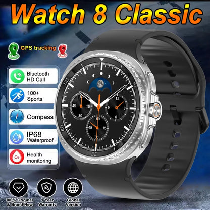 2025New Watch 8 Classic Smart Watch Men AMOLED Screen Bluetooth Call GPS Track Heart Rate IP68 Waterproof Smartwatch For Samsung