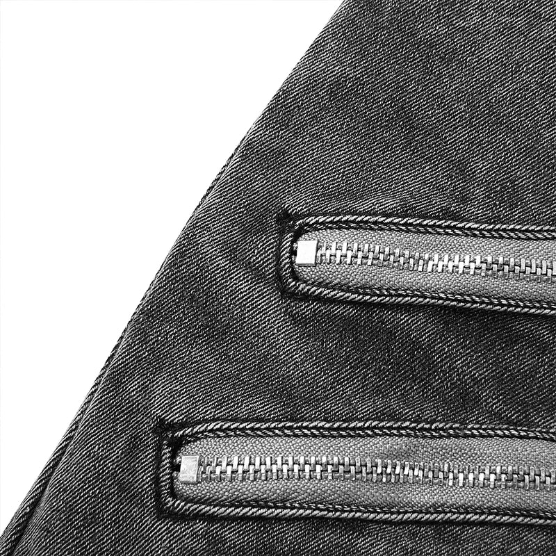 Zipper Decoration Slim Fit Biker Jeans Men Cotton Stretchy Ripped Skinny Jeans