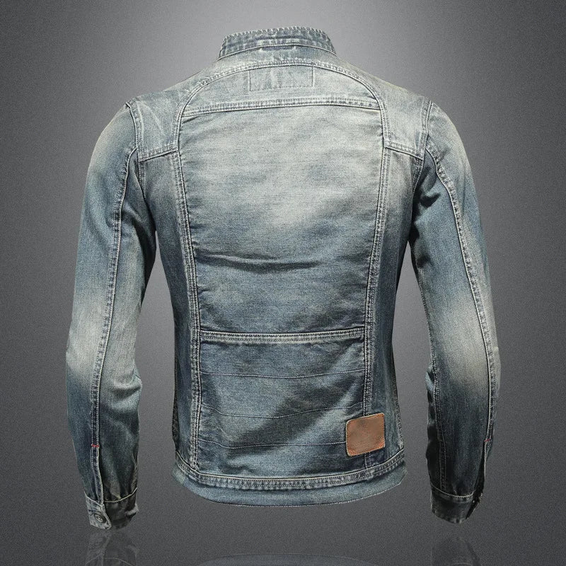 Autumn Men Solid Color Denim Jackets Fashion Motorcycle Jeans Jackets
