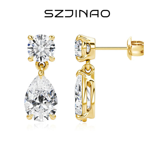 Waterdrop Full Moissanite Diamond Drop Earrings D VVS1 18k Gold Plated Pear Cut Earrings 925 Silver for Women Sparkling Jewelry