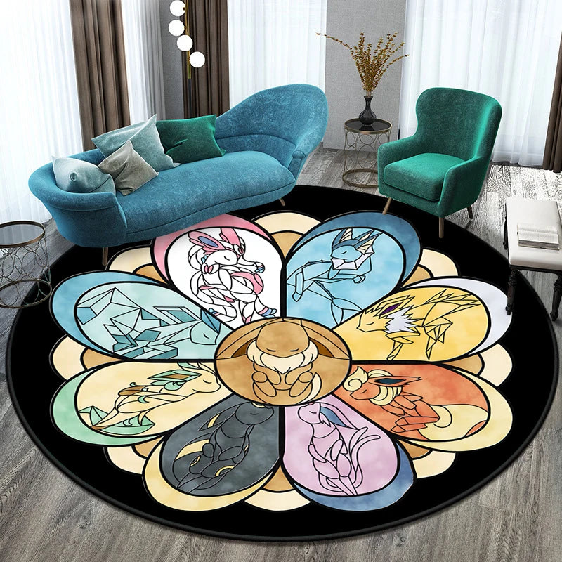 Pokémon Cartoon HD Printed Round Carpet for Living Room Rugs Camping Picnic Mats