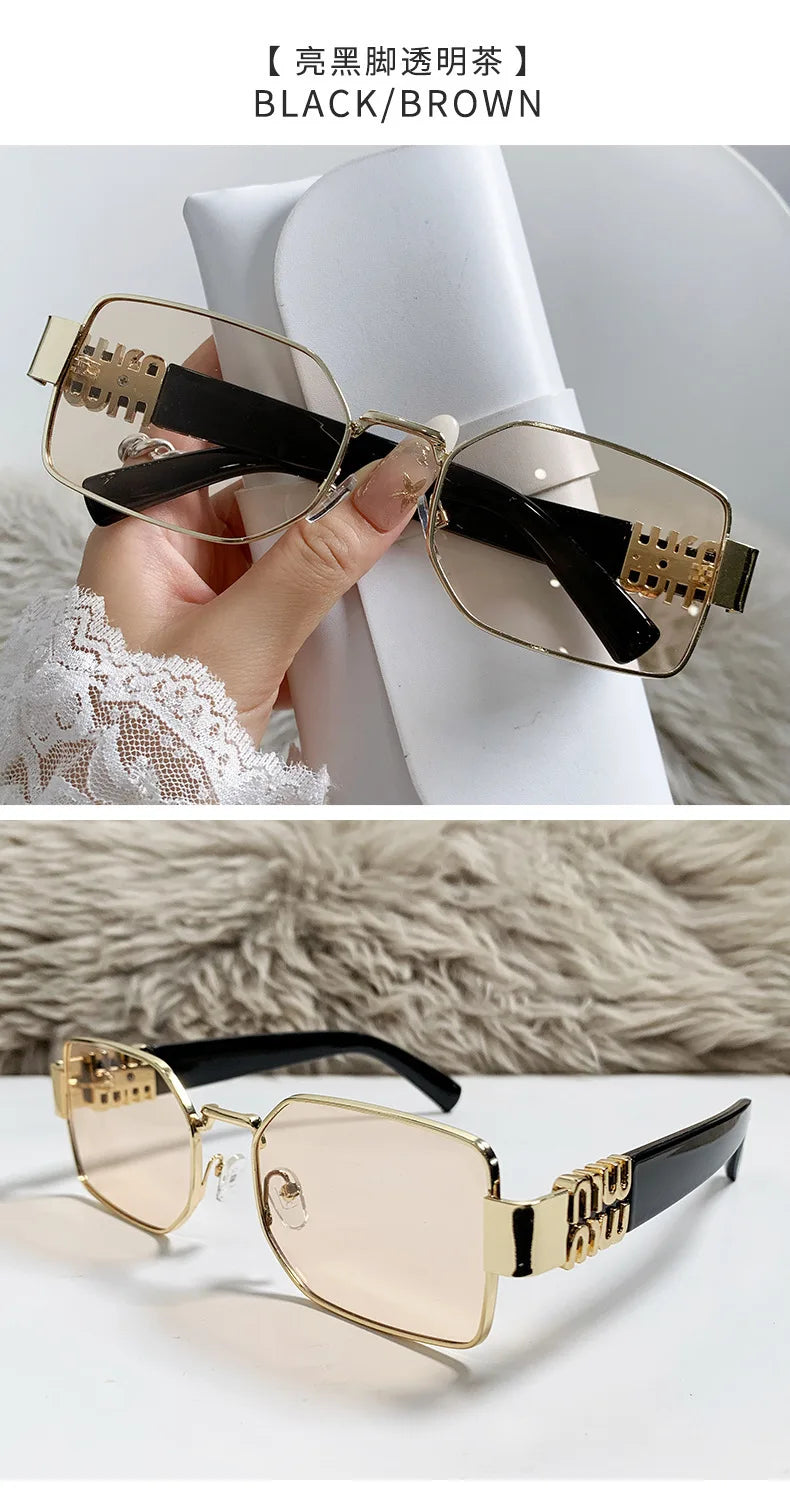 New Fashion Metal Box Women's Sunglasses High Quality High Sense Trend Street Sun Glasses Girls Sunshade Glasses UV400