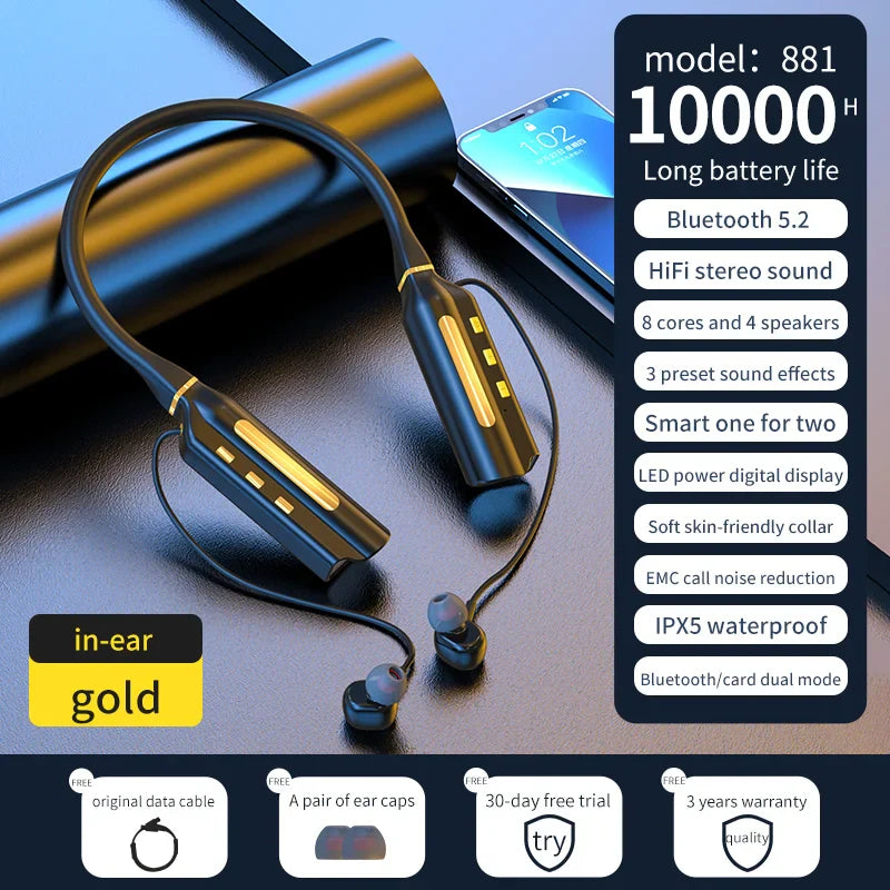 10000mAh 10000Hours Playback Wireless Bluetooth Earphones Magnetic Sports Running Headset Neckband Sport Earbuds Noise Reduction