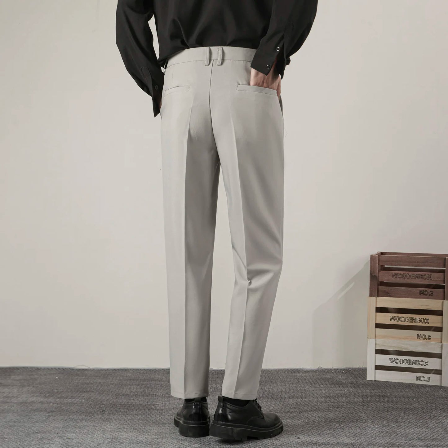 Straight Men Pants Fashion Business Korean Loose Casual White Black Gray