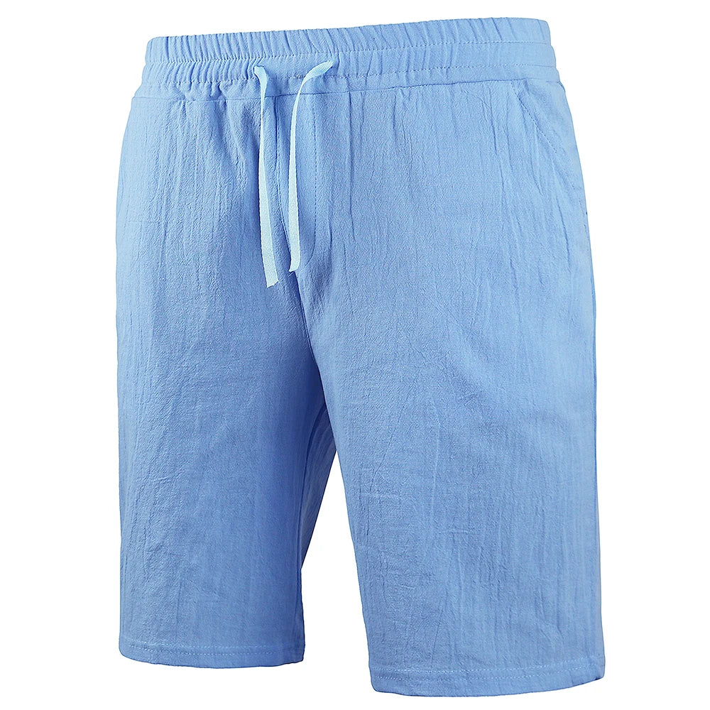KB New Men's Cotton Linen Shorts Pants Male Summer Breathable Solid Color Linen Trousers Fitness Streetwear S-3XL